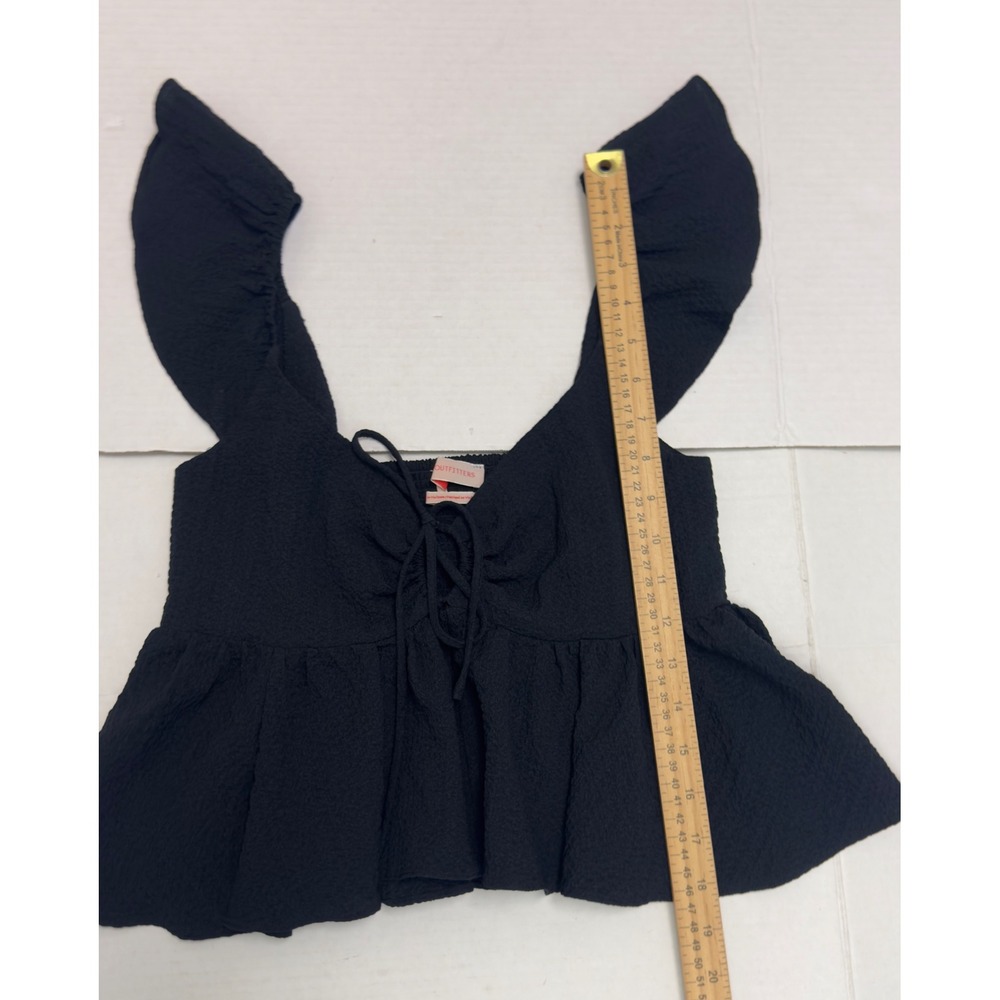 Urban Outfitters Peplum Top Womens S Black Flutter Sleeve Tie Front - Picture 5 of 10